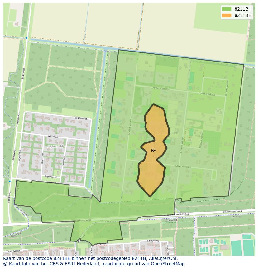 Afbeelding van het postcodegebied 8211 BE op de kaart.