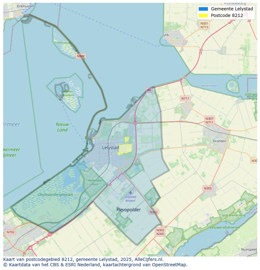 Afbeelding van het postcodegebied 8212 op de kaart.