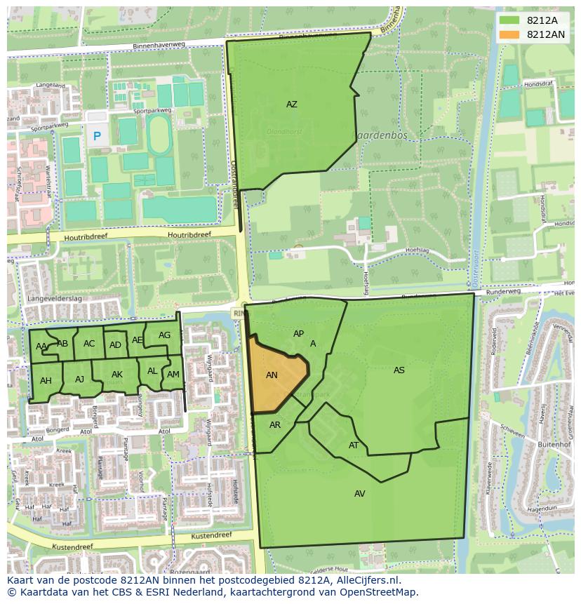 Afbeelding van het postcodegebied 8212 AN op de kaart.
