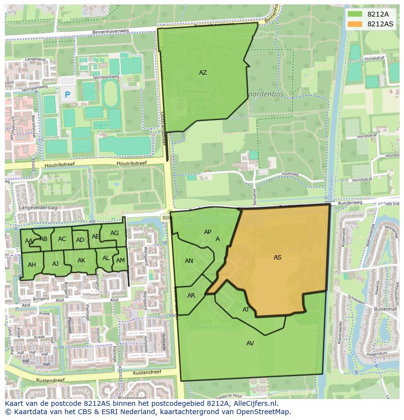 Afbeelding van het postcodegebied 8212 AS op de kaart.