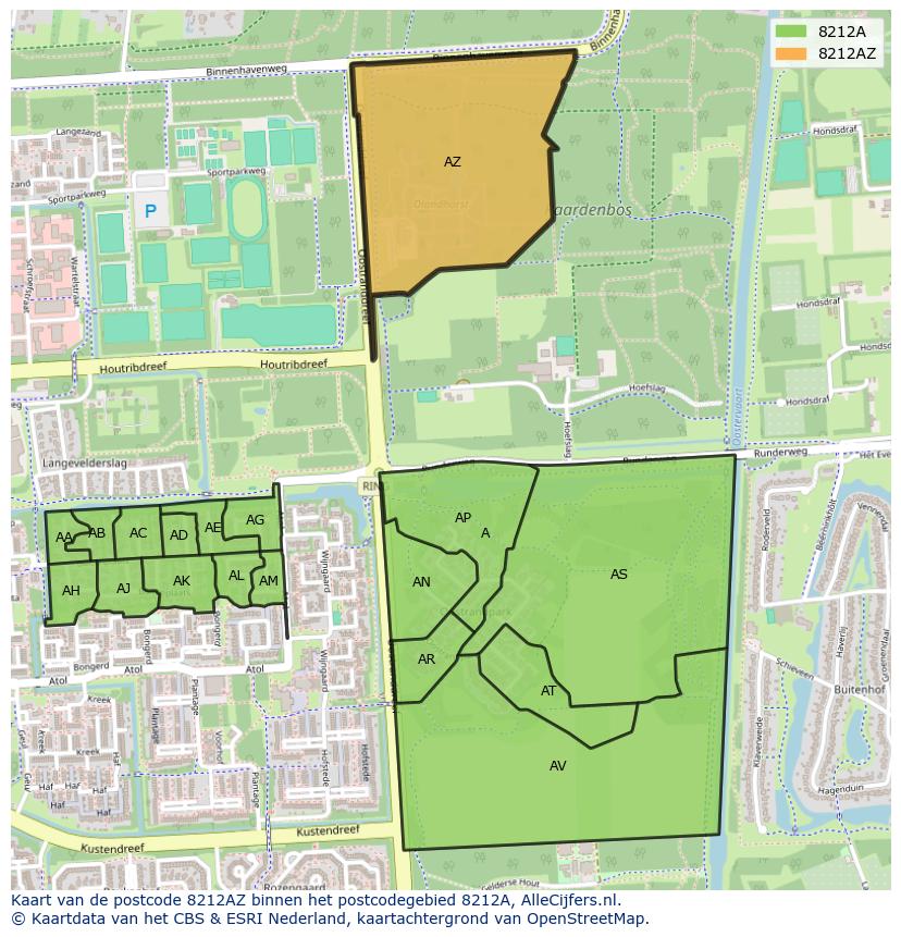 Afbeelding van het postcodegebied 8212 AZ op de kaart.