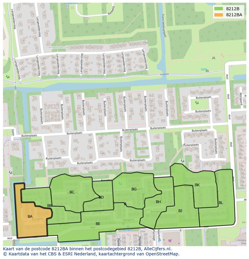 Afbeelding van het postcodegebied 8212 BA op de kaart.