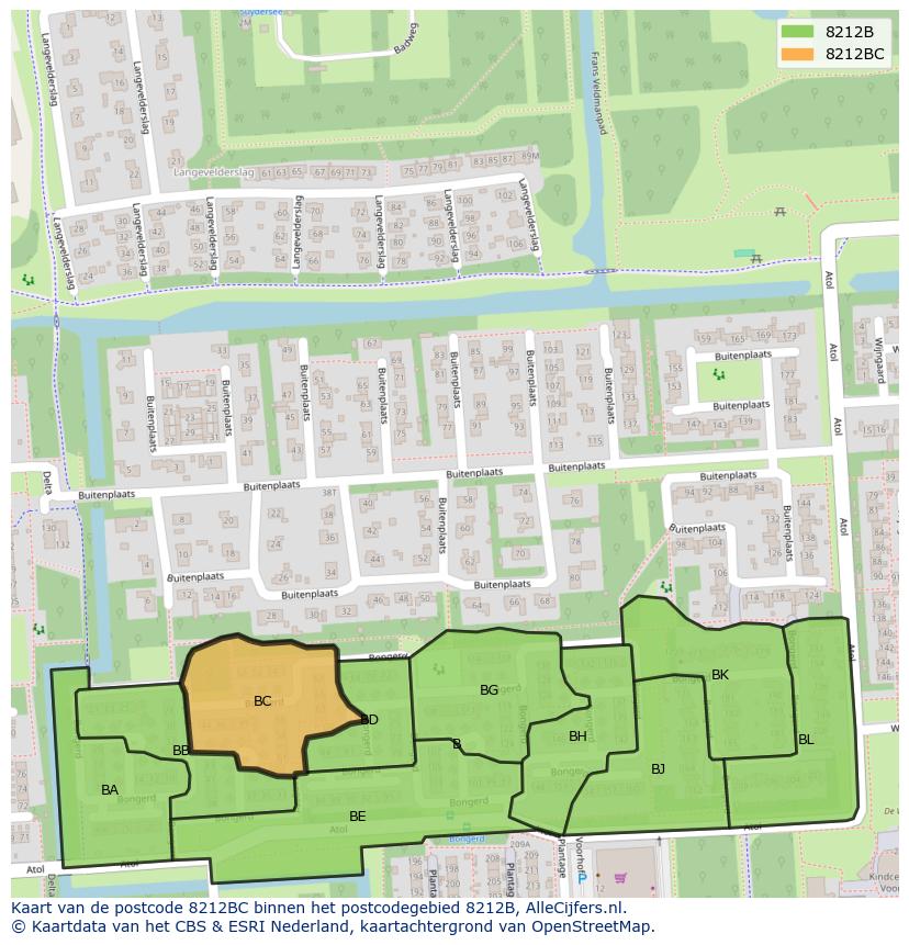 Afbeelding van het postcodegebied 8212 BC op de kaart.