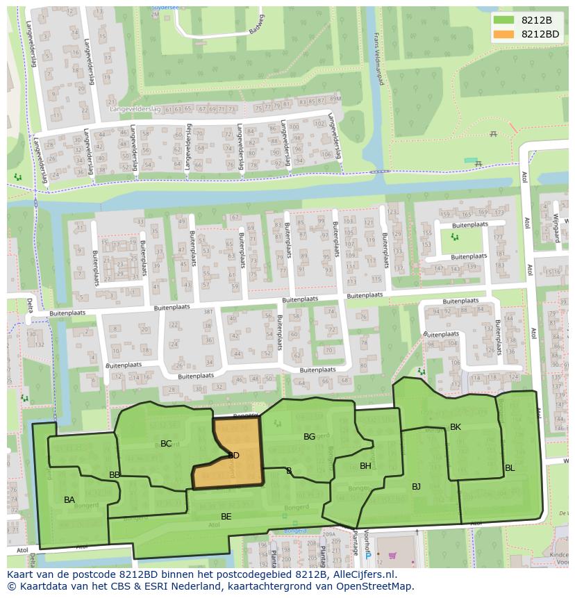 Afbeelding van het postcodegebied 8212 BD op de kaart.