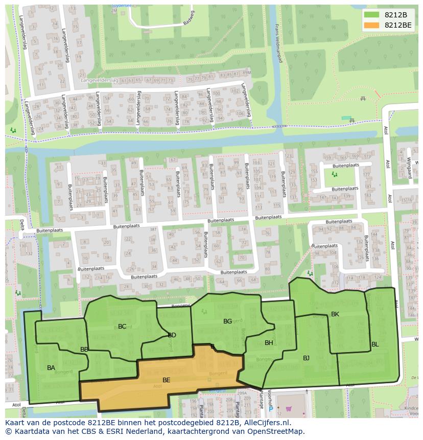 Afbeelding van het postcodegebied 8212 BE op de kaart.