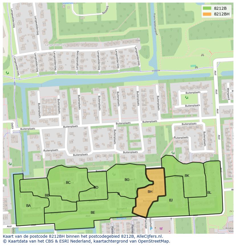 Afbeelding van het postcodegebied 8212 BH op de kaart.