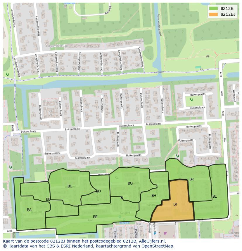 Afbeelding van het postcodegebied 8212 BJ op de kaart.