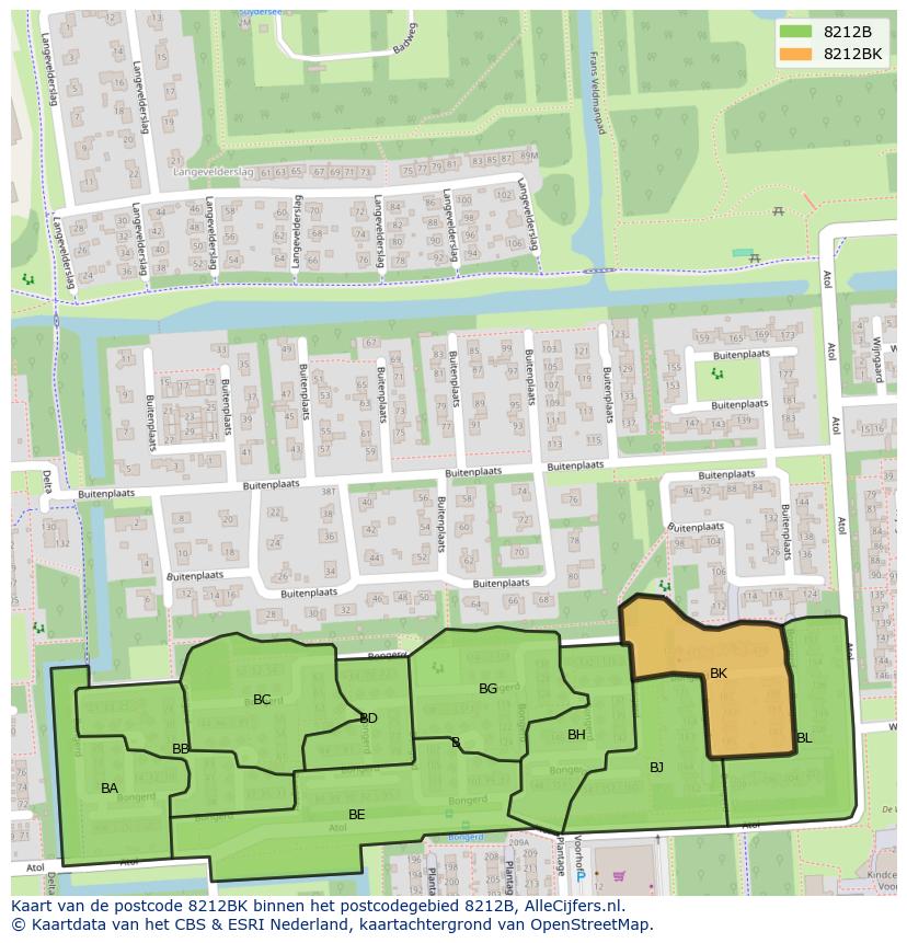 Afbeelding van het postcodegebied 8212 BK op de kaart.