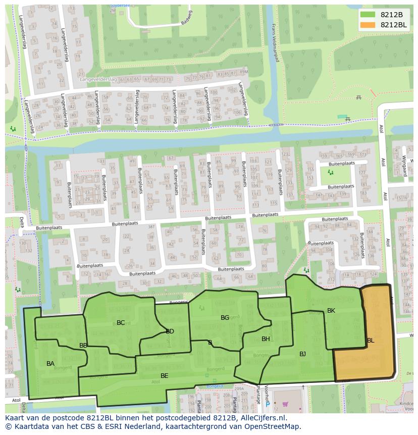 Afbeelding van het postcodegebied 8212 BL op de kaart.
