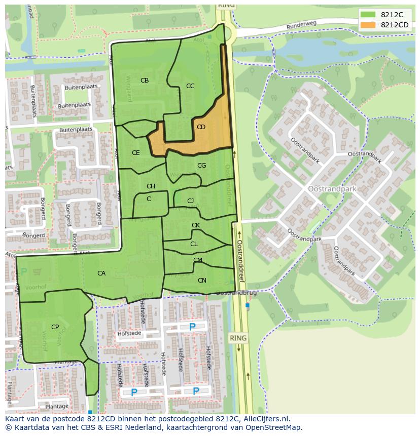 Afbeelding van het postcodegebied 8212 CD op de kaart.