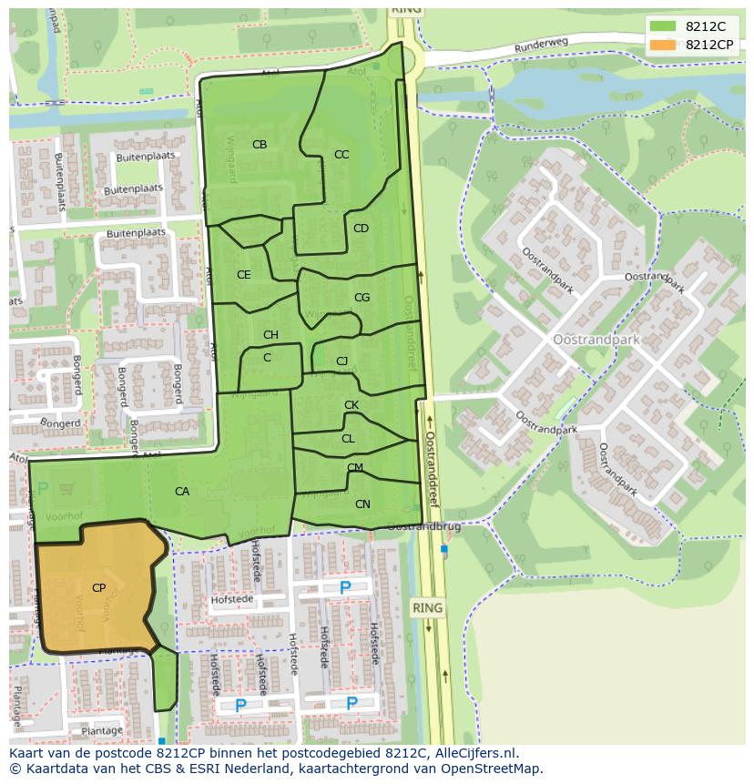 Afbeelding van het postcodegebied 8212 CP op de kaart.