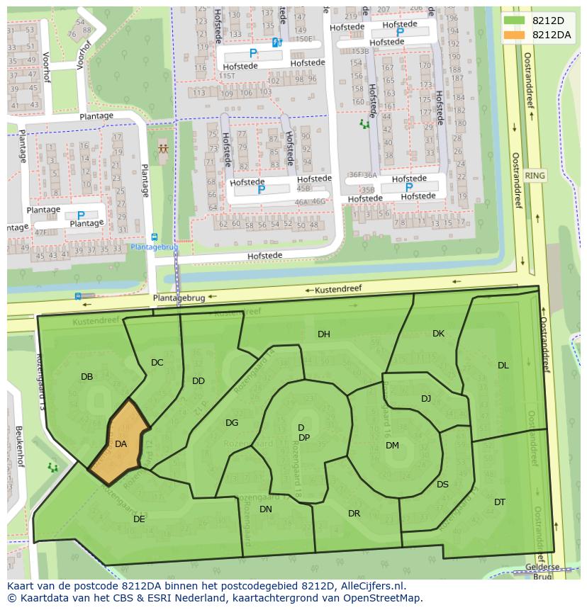 Afbeelding van het postcodegebied 8212 DA op de kaart.