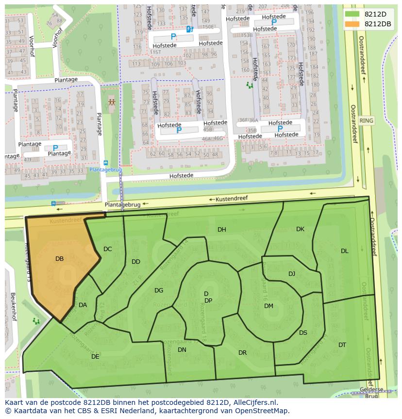 Afbeelding van het postcodegebied 8212 DB op de kaart.