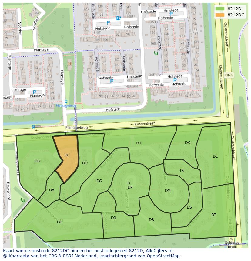 Afbeelding van het postcodegebied 8212 DC op de kaart.