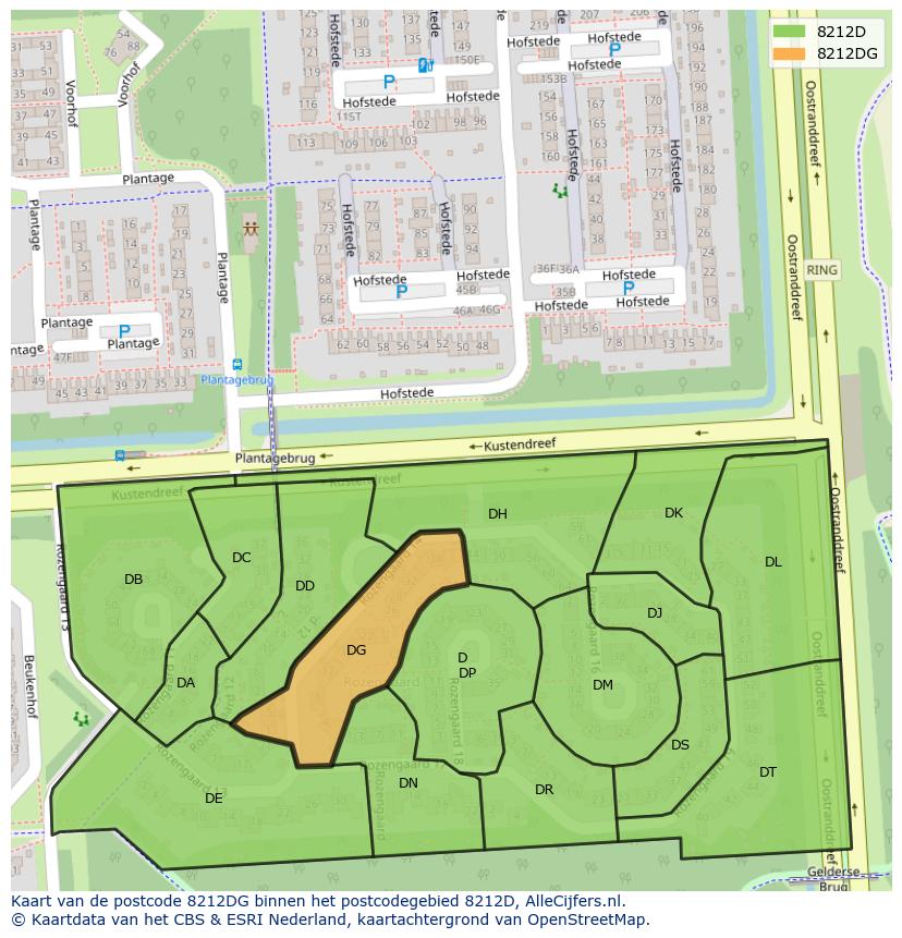 Afbeelding van het postcodegebied 8212 DG op de kaart.