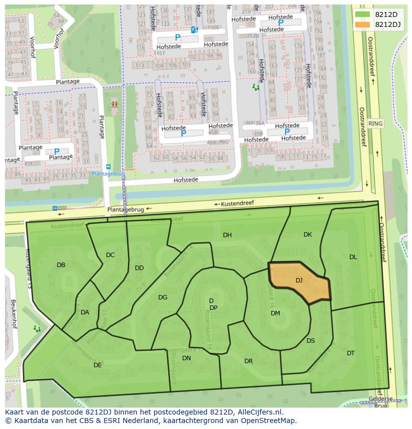 Afbeelding van het postcodegebied 8212 DJ op de kaart.