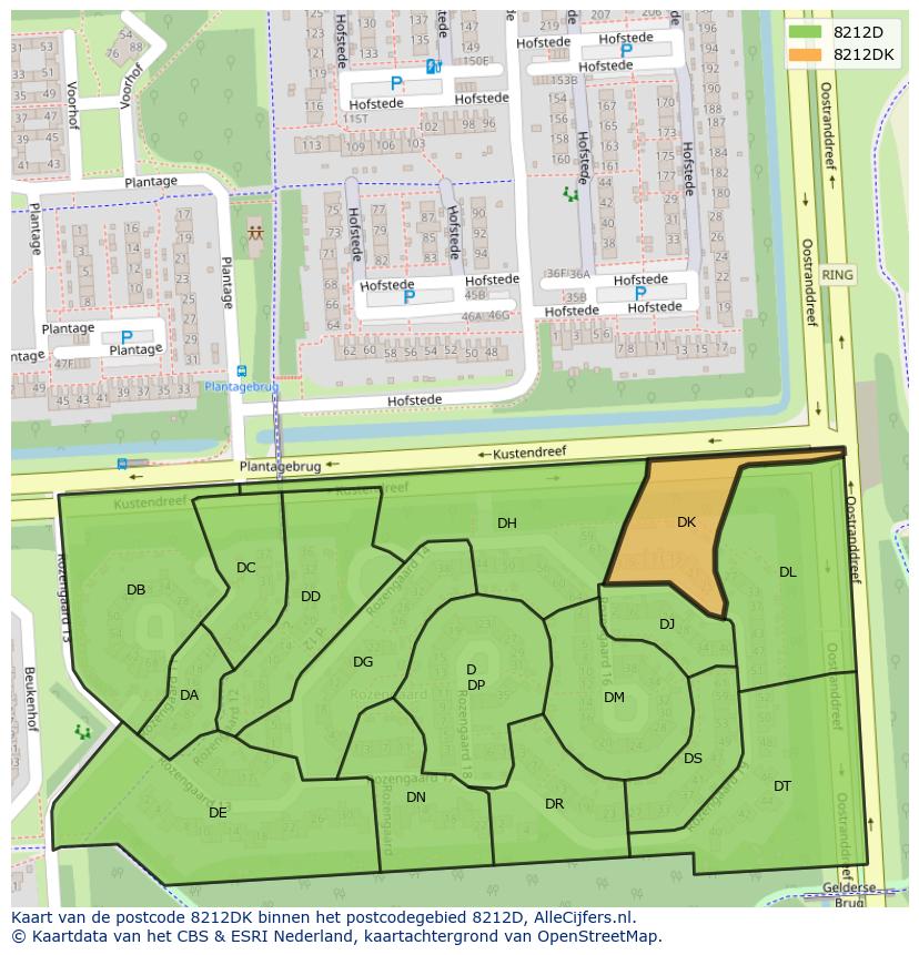 Afbeelding van het postcodegebied 8212 DK op de kaart.