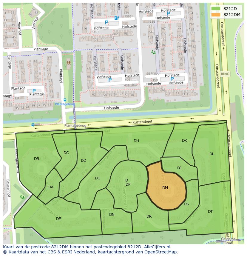 Afbeelding van het postcodegebied 8212 DM op de kaart.