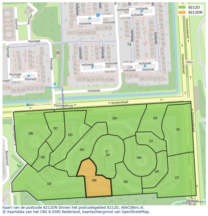 Afbeelding van het postcodegebied 8212 DN op de kaart.