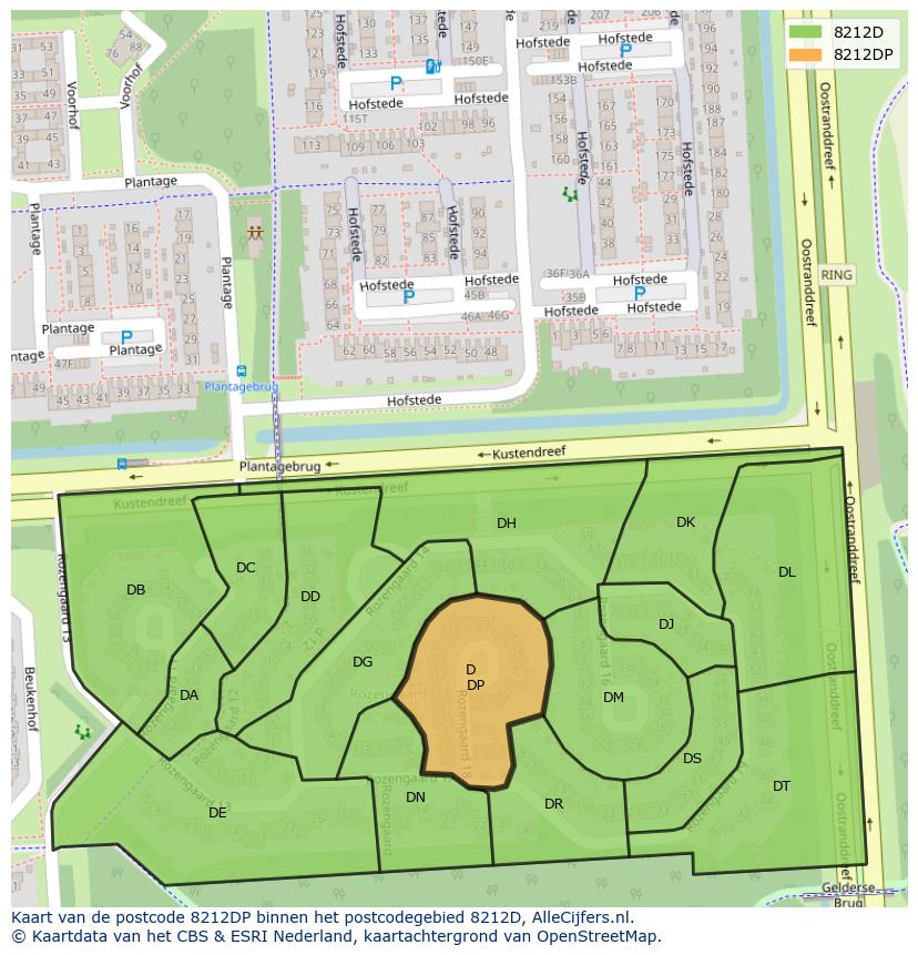 Afbeelding van het postcodegebied 8212 DP op de kaart.