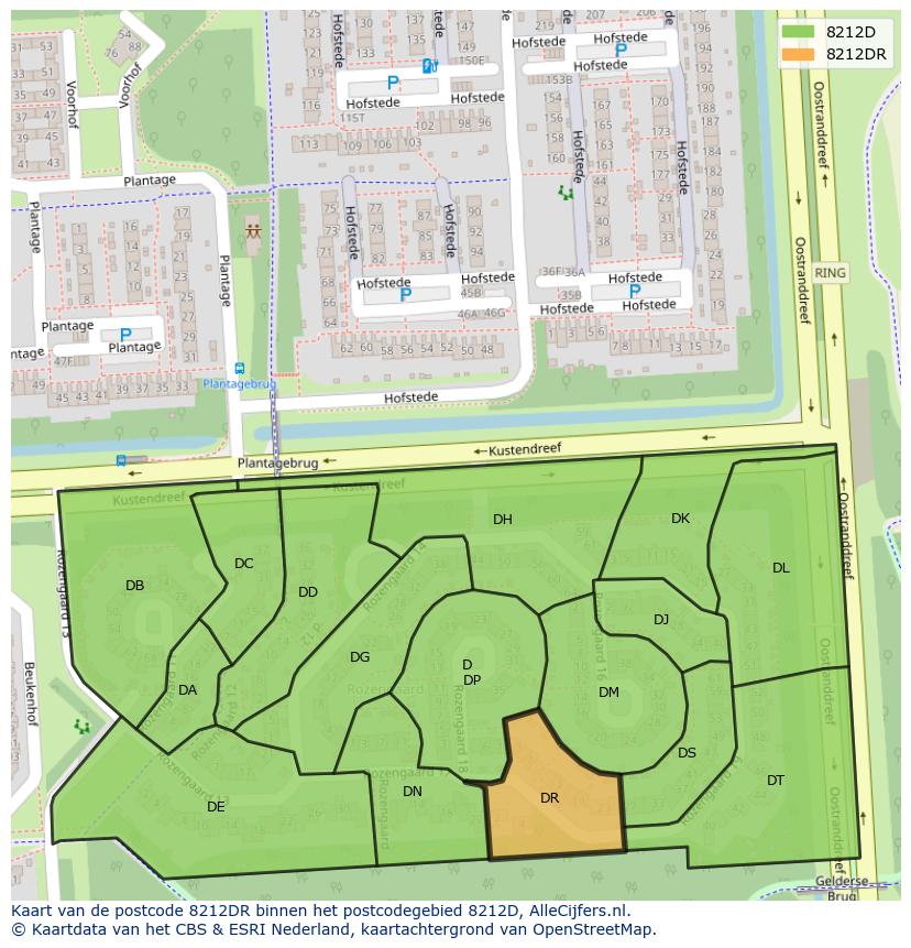 Afbeelding van het postcodegebied 8212 DR op de kaart.