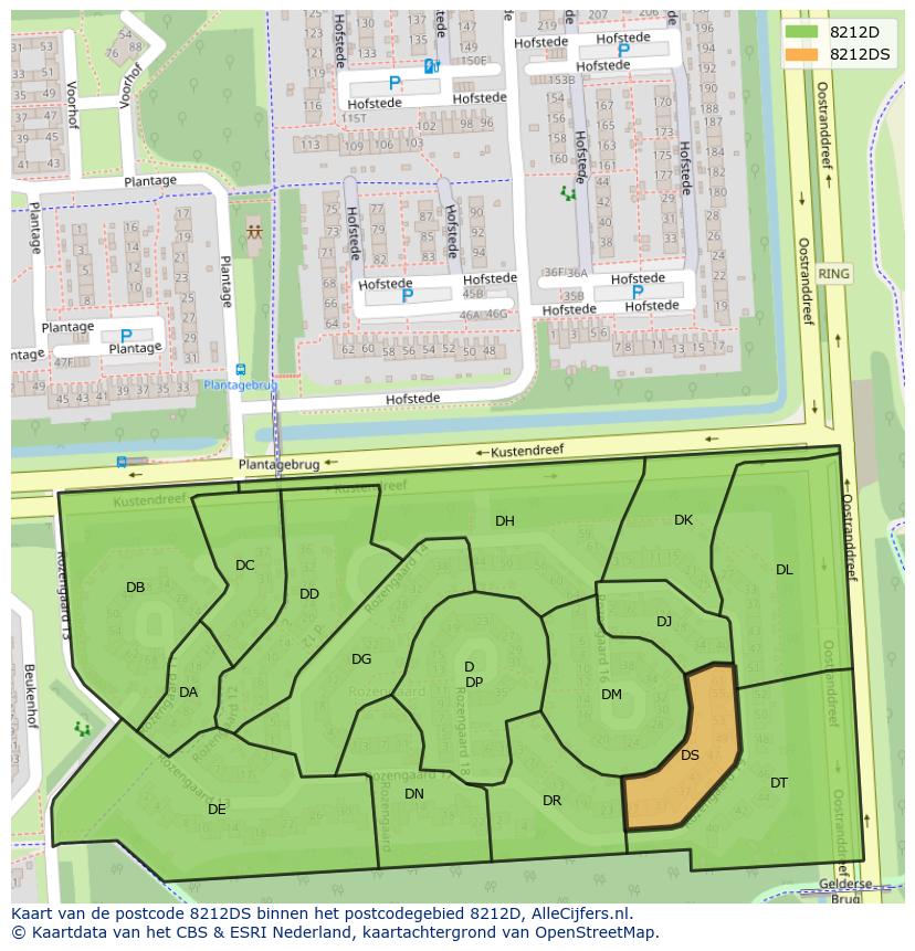 Afbeelding van het postcodegebied 8212 DS op de kaart.