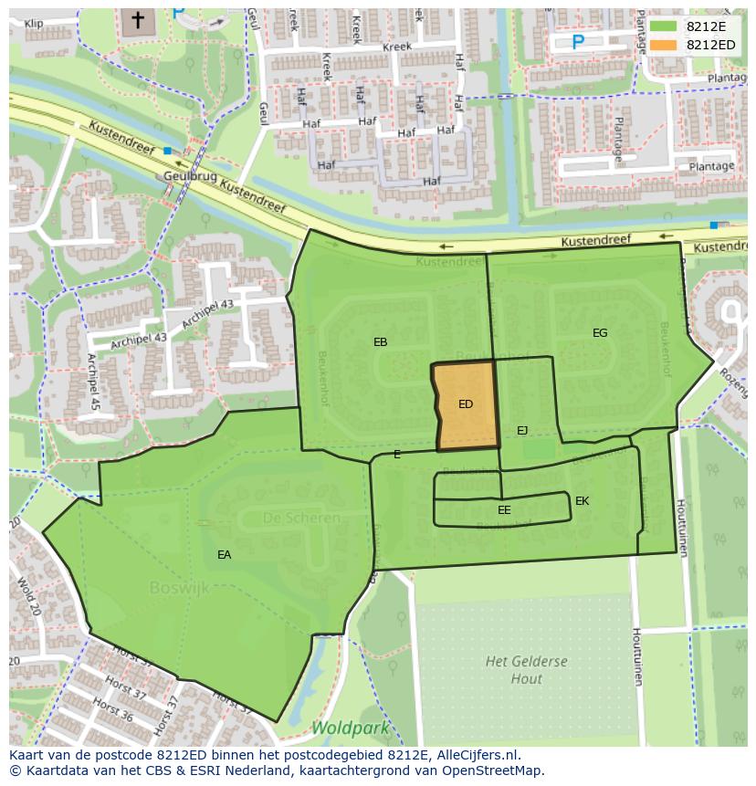 Afbeelding van het postcodegebied 8212 ED op de kaart.