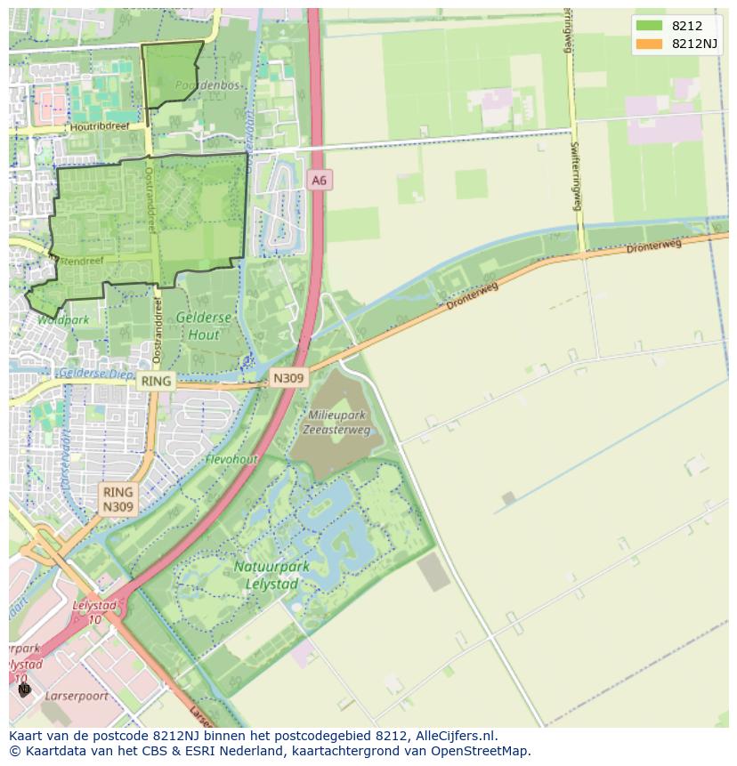 Afbeelding van het postcodegebied 8212 NJ op de kaart.