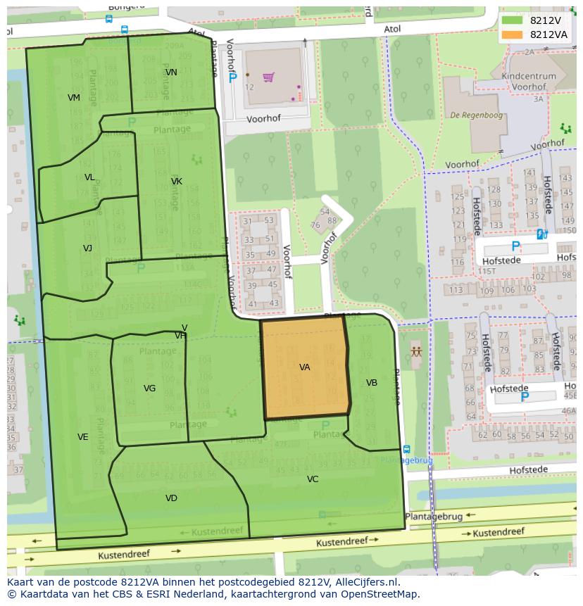 Afbeelding van het postcodegebied 8212 VA op de kaart.