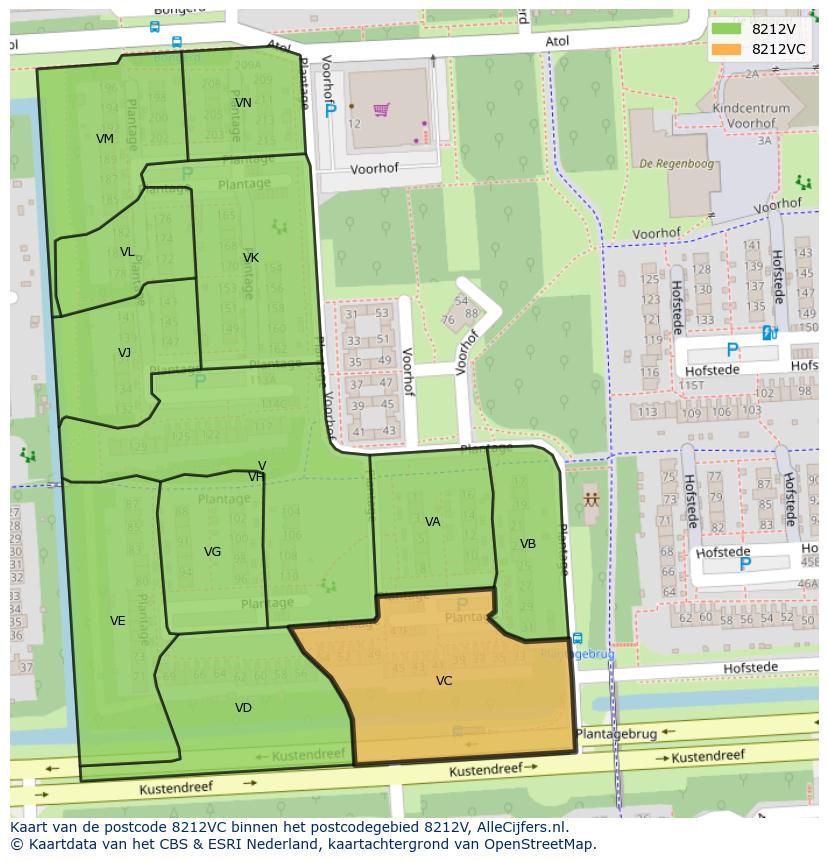 Afbeelding van het postcodegebied 8212 VC op de kaart.