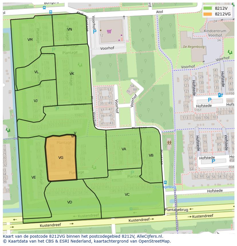 Afbeelding van het postcodegebied 8212 VG op de kaart.