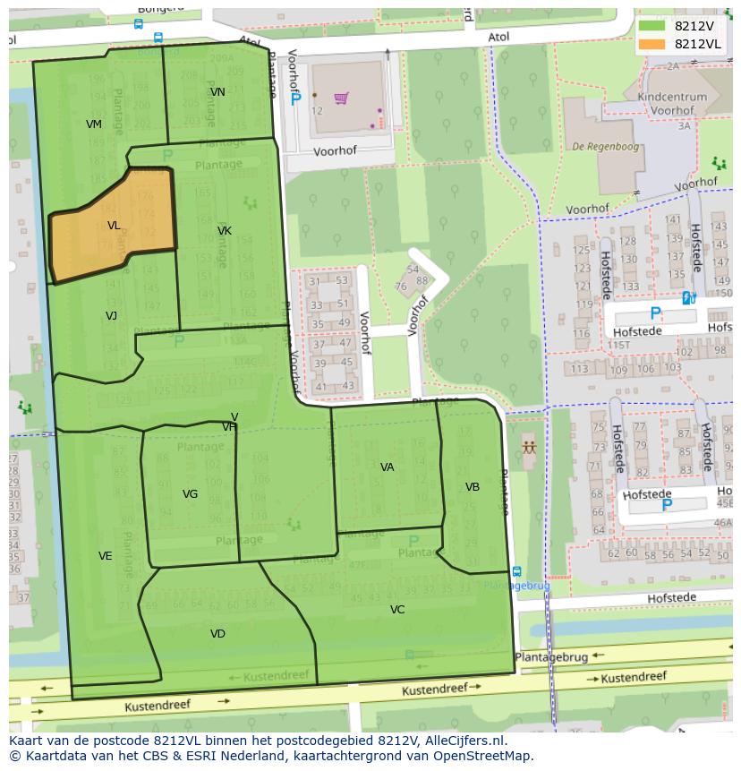 Afbeelding van het postcodegebied 8212 VL op de kaart.
