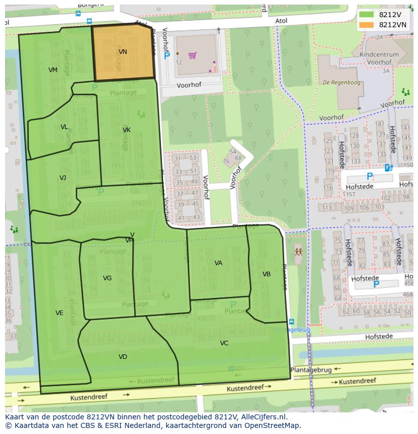 Afbeelding van het postcodegebied 8212 VN op de kaart.