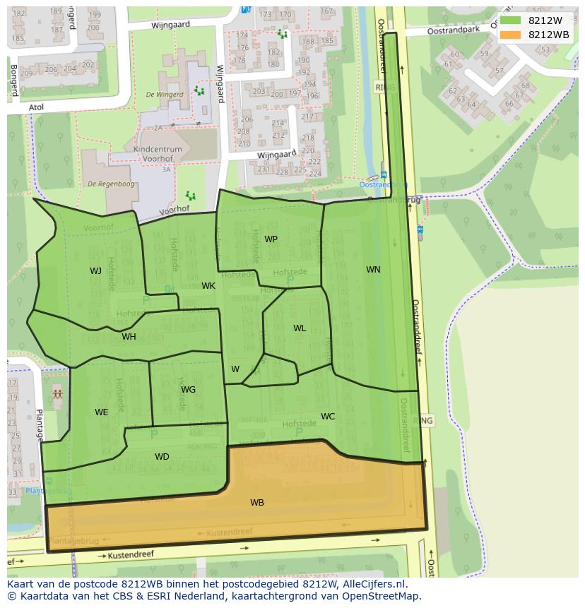 Afbeelding van het postcodegebied 8212 WB op de kaart.