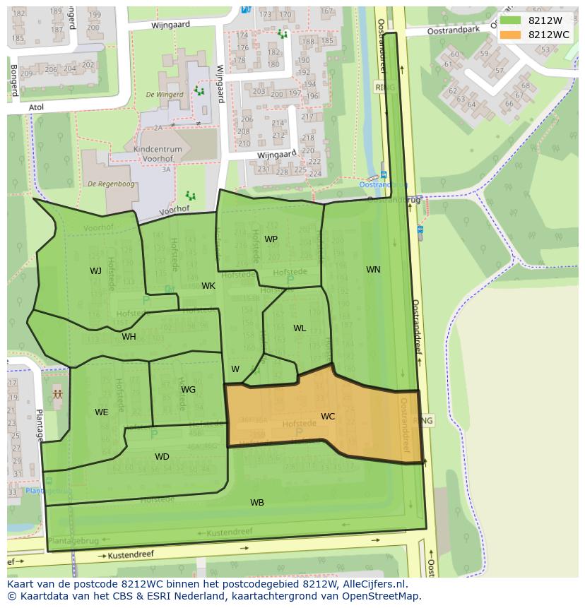 Afbeelding van het postcodegebied 8212 WC op de kaart.