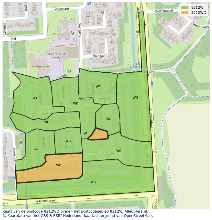 Afbeelding van het postcodegebied 8212 WD op de kaart.