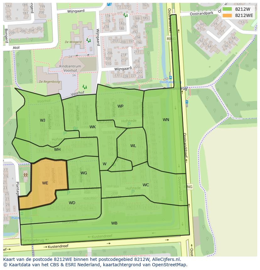 Afbeelding van het postcodegebied 8212 WE op de kaart.