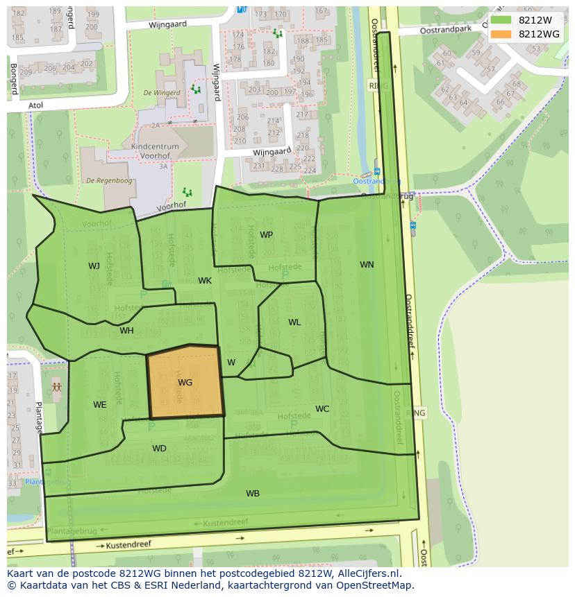 Afbeelding van het postcodegebied 8212 WG op de kaart.