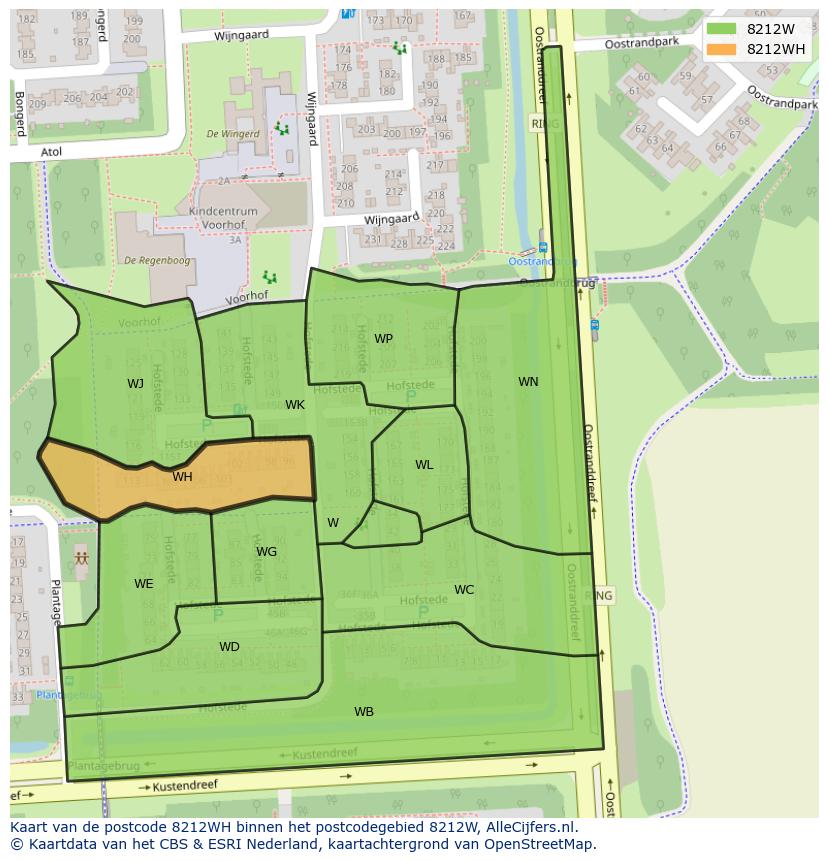 Afbeelding van het postcodegebied 8212 WH op de kaart.