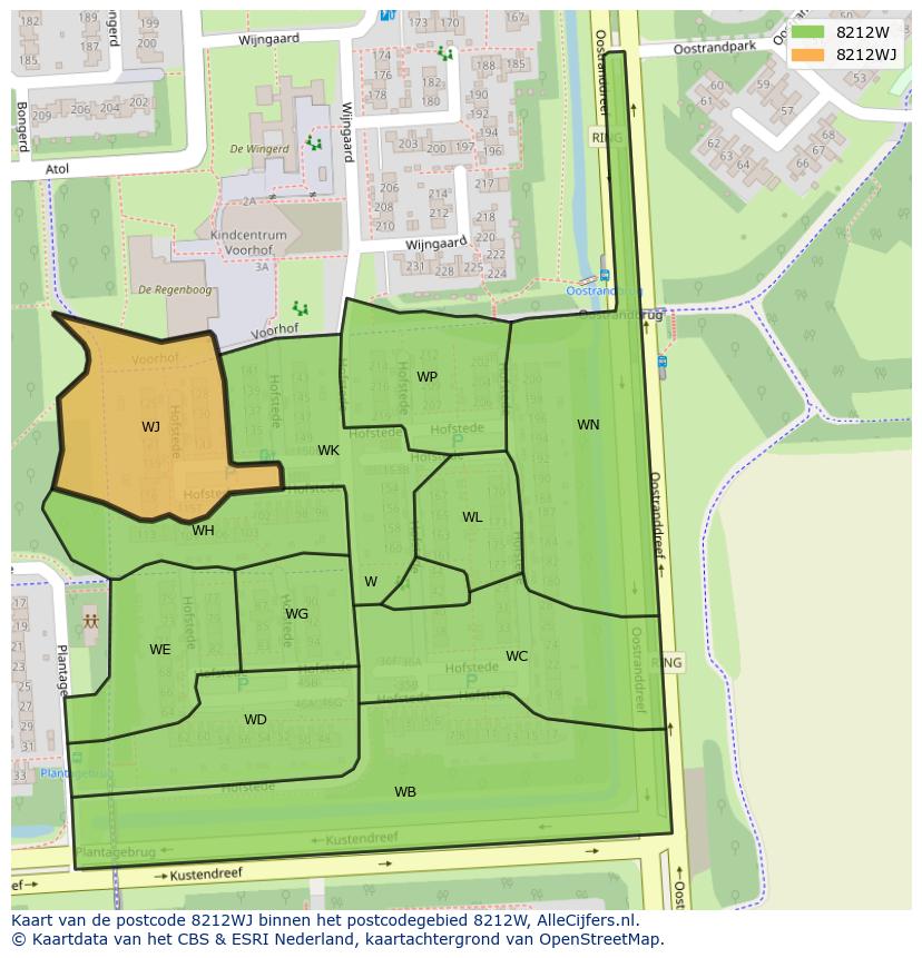 Afbeelding van het postcodegebied 8212 WJ op de kaart.