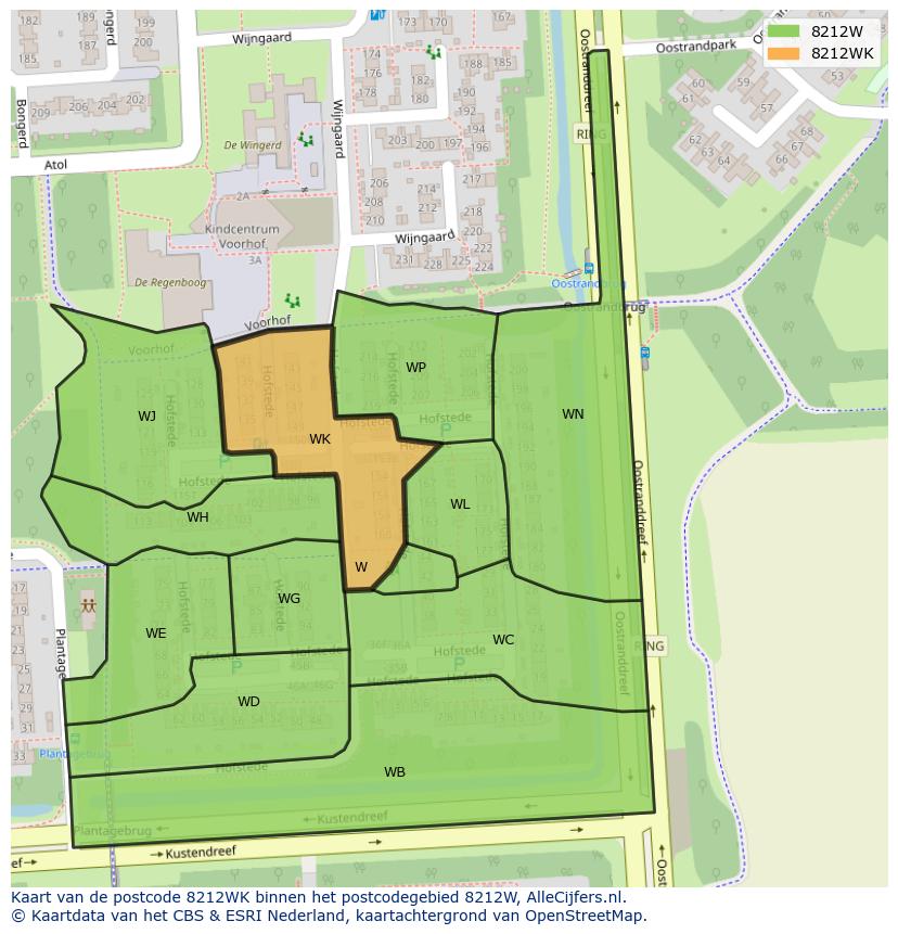 Afbeelding van het postcodegebied 8212 WK op de kaart.