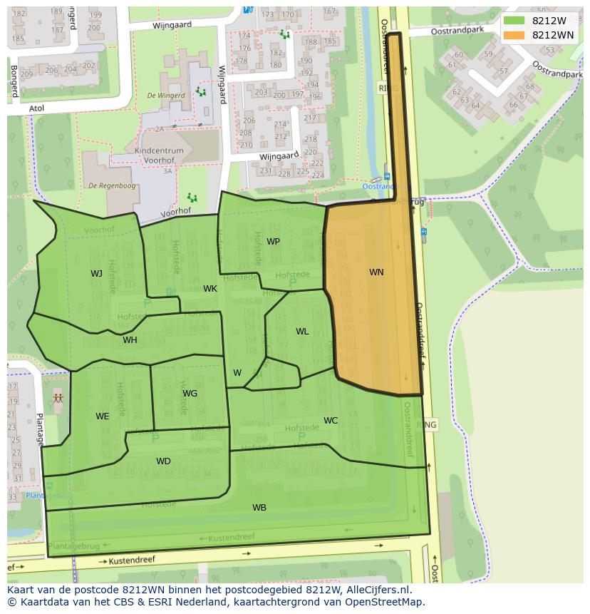 Afbeelding van het postcodegebied 8212 WN op de kaart.