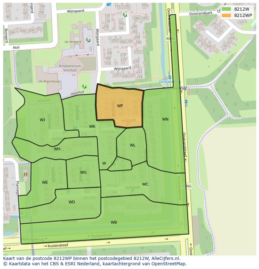 Afbeelding van het postcodegebied 8212 WP op de kaart.