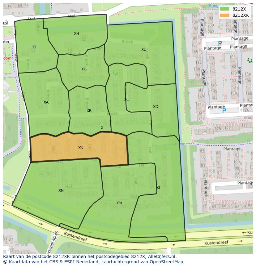 Afbeelding van het postcodegebied 8212 XK op de kaart.