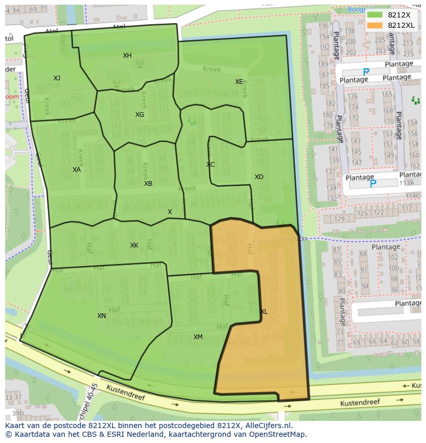 Afbeelding van het postcodegebied 8212 XL op de kaart.
