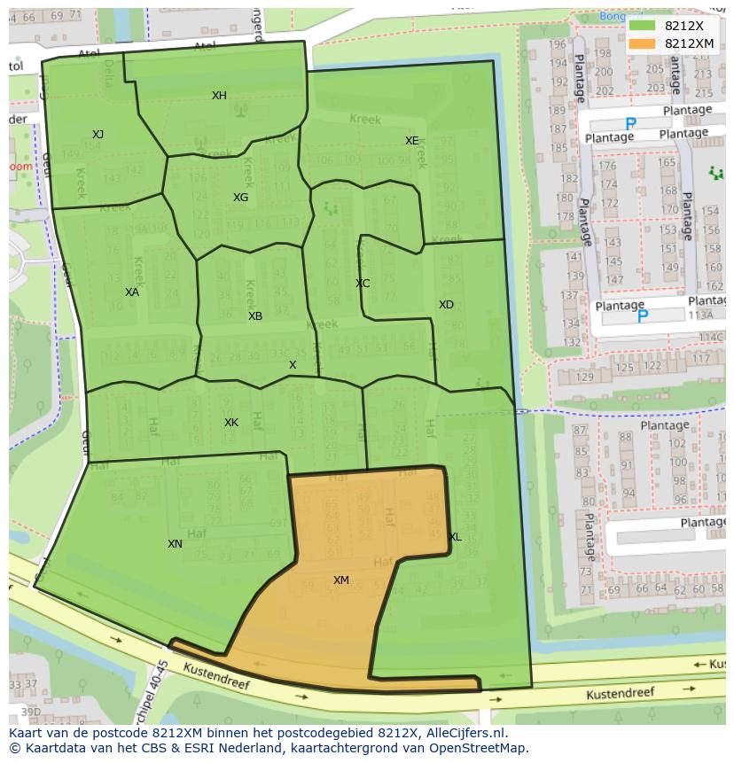 Afbeelding van het postcodegebied 8212 XM op de kaart.