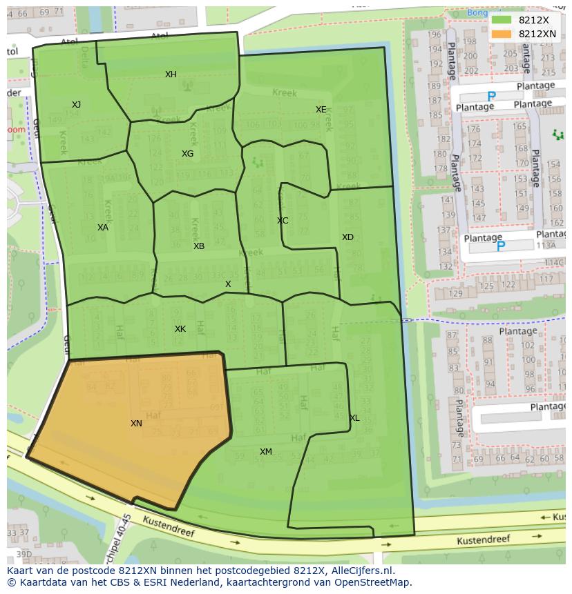 Afbeelding van het postcodegebied 8212 XN op de kaart.