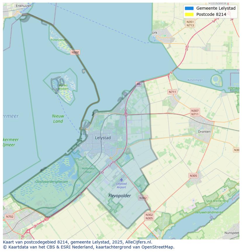 Afbeelding van het postcodegebied 8214 op de kaart.