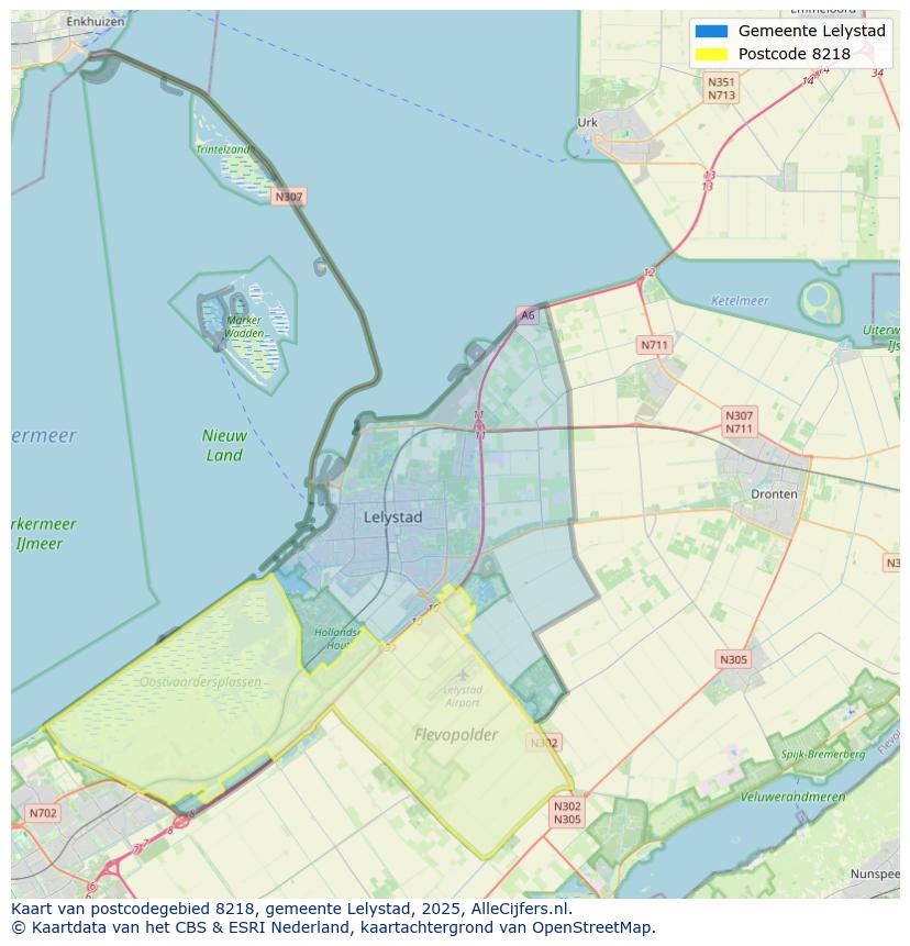Afbeelding van het postcodegebied 8218 op de kaart.