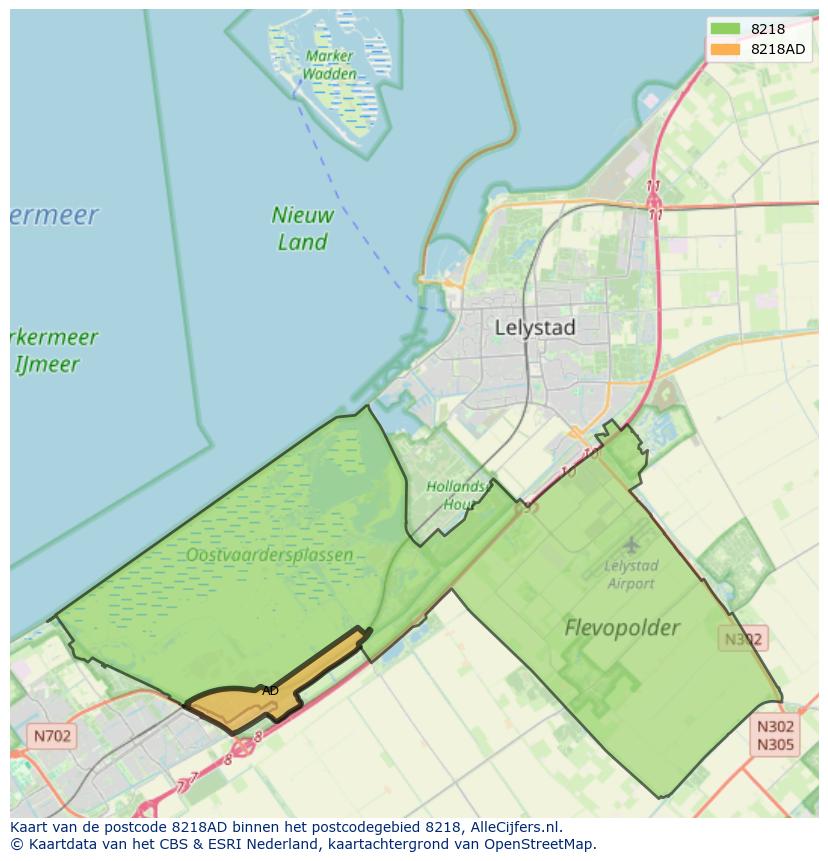 Afbeelding van het postcodegebied 8218 AD op de kaart.